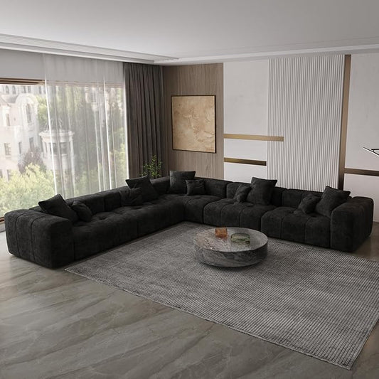 WJShome Oversized Modular Sectional Sofa, V Shaped Couch with Ottoman,Sectional Couches for Living Room,Large Linen Deep Seat with Pillow Couches for Home,Spacious Space,Black