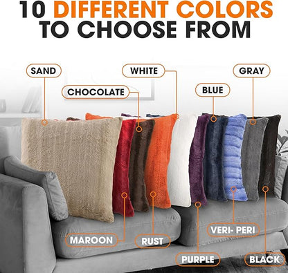 Cheer Collection Faux Fur Throw Pillows - Decorative Pillows for Couch, Bed Throw Pillows, Sand Accent Pillows for Bedroom or Living Room Aesthetic, Set of 2 Furry Throw Pillows, 26" x 26"