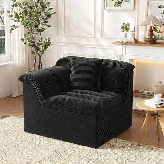 44" Cloud Sectional Couch with Single Arm, Modern Compressed Sofa, Comfy Sleeper Sofa, Corduroy Upholstered Couches for Small Space, Apartment, No Assembly Required, Black, Left Side