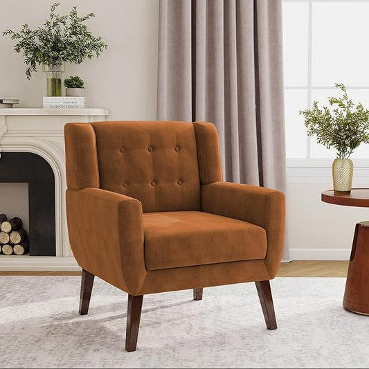 Lumibee Accent Chair, Modern Velevet Armchair for Living Room, Comfy Upholstered Arm Chair Tufted for Indoor Bedroom Office Room (Orange Velvet)