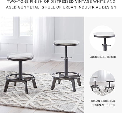 Signature Design by Ashley Torjin Industrial Adjustable Height Counter Barstool, 2 Count, White & Black