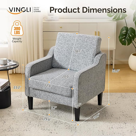 VINGLI Accent Chair for Living Room Chairs Reading Chair for Bedroom Chair Scooped Arm Chair Mid Century Modern Accent Chairs Upholstered Comfy Chair for Apartment, Waiting Room (2, Texture Gray)