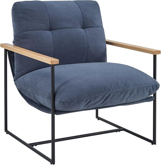 FLEXISPOT Accent Chair for Living Room,Arm Chair for Bedroom,with Wooden Arms, Wide Large Plus Size Cushion,Metal Frame,Reading Bedroom Chair Armchair for Home/Office/Cafe/Apartment/Waiting Room,Blue