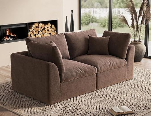 78.9" Loveseat Sofa, Cloud Boneless Couches for Living Room, Modern Modular Sectional Sofa, Oversized, Brown