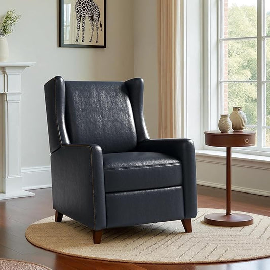 Genuine Leather Recliner Chair for Adults, Top-Grain Leather Manual Recliner with Classic Design, Comfortable Armchair for Living Room, Bedroom or Theater Use