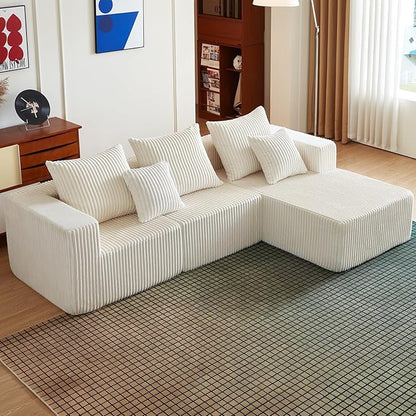 100.7" Boneless Couches for Living Room, Fully Memory Foam Sofa with Deep Seat, L Shape Sectional Couch Corduroy Fabric, Compressed Sofa in a Box,No Assembly Required (Beige, Right Facing Chaise)