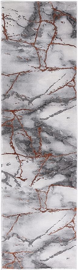 SAFAVIEH Craft Collection 2'3" x 14' Grey/Orange CFT877P Modern Abstract Non-Shedding Entryway Foyer Living Room Kitchen Runner Rug