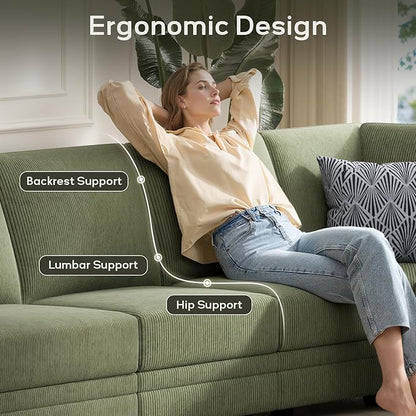 Wanderwell Oversized Modular Sectional Sofa, 6-Seater U Shaped Couches with Movable Ottoman,Corduroy Sectional Couch with Wide and Deep Seats Suitable for Living room,Bedroom,Apartment (Olive, 2+3+OT)