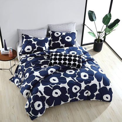 Marimekko - King Comforter Set, Cotton Bedding with Matching Shams, Lightweight Home Decor for All Seasons (Unikko Indigo, King)