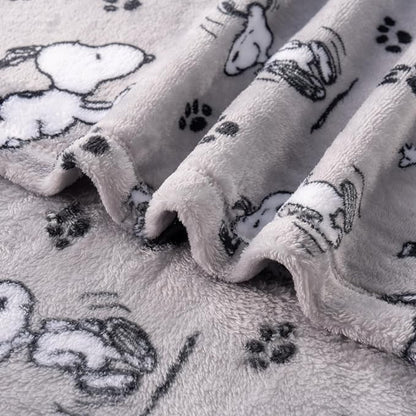 Berkshire Blanket Peanuts® VelvetLoft® Cute Character Snoopy Plush Blanket,Peanuts Poses and Paws Grey,Full/Queen 90 in x 90 in (Official Peanuts® Product)