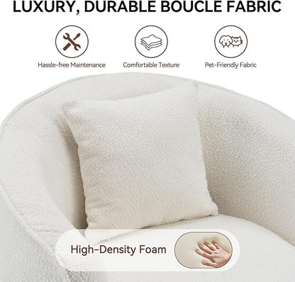Swivel Accent Chair, Modern Upholstered Boucle Barrel Arm Chairs with Pillow for Living Room, 360 Degree Round Swivel Sherpa Armchair with Round Base for Bedroom Club (1, Cream)