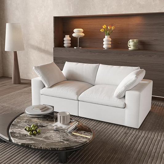 WJShome 78.72" Cloud Modular Sectional Sofa with Thick Cushion, Down Filled Wide LoveSofa Minimalist Sofa Couch,Deep Seat Couches for Living Room Sofa Sets(White, LoveSeat)