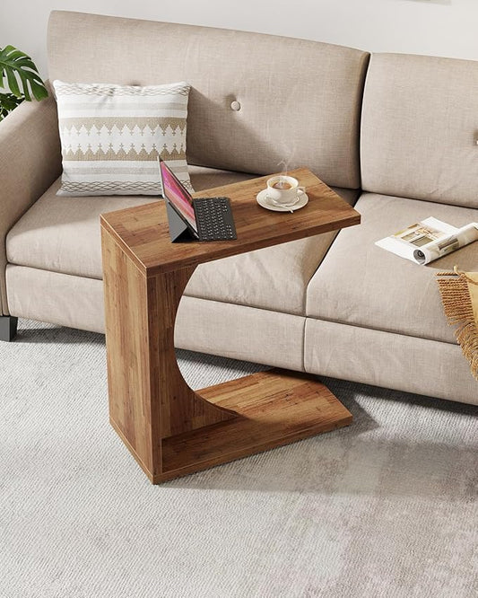 Tribesigns C-Shaped End Table for Couch, Sofa Side Table, C Table for Small Space, Living Room, Bedroom (1, Walnut Brown)