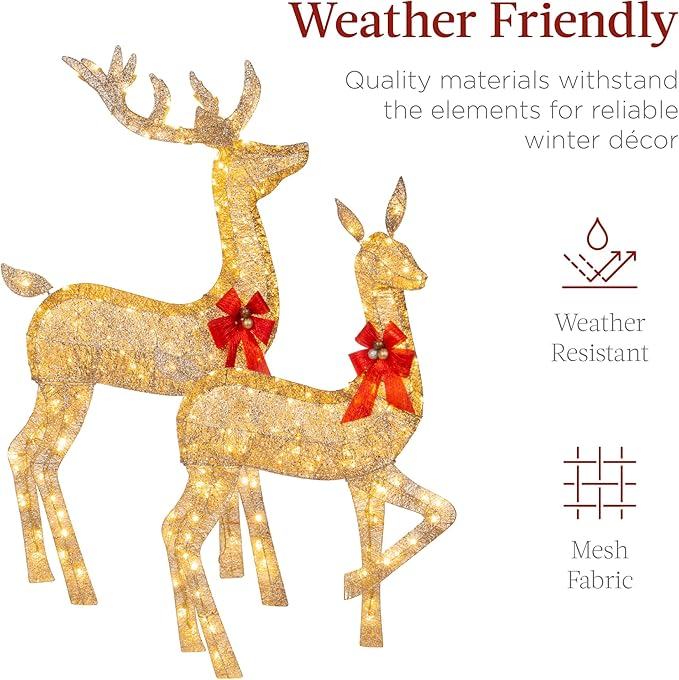 Best Choice Products 6.5ft 3-Piece Large Lighted Christmas Deer Family Set, Outdoor Yard Decoration with 385 LED Lights, Stakes, Zip Ties - Gold