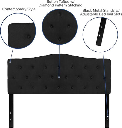 EMMA + OLIVER Tufted Upholstered Queen Size Headboard in Black Fabric