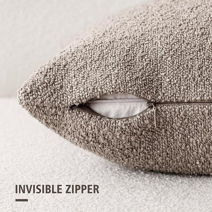 Foindtower Pack of 2, Decorative Textured Boucle Throw Pillow Covers Modern Accent Solid Pillow Cases Cozy Soft Couch Cushion Case for Chair Sofa Bedroom Living Room Home Decor 22x22 Inch Light Taupe