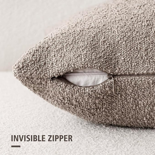 Foindtower Pack of 2 Textured Boucle Throw Pillow Covers Accent Solid Decorative Lumbar Pillow Cases Cozy Couch Cushion Case for Chair Sofa Bedroom Living Room Home Decor 12x20 Inch Light Taupe