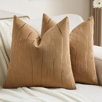 FUTEI Bronze Chenille Decorative Throw Pillow Covers 26x26 Inch Set of 2,Soft Embossed Striped Textured Euro Pillow Shams,Modern Home Decor for Couch Bed Living Room