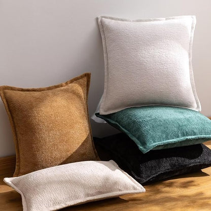 Cream White Decorative Throw Pillow Covers 24x24 Inch Set of 2 Cozy Soild Chenille Cushion Cases Soft Textured Square Couch Pillows Cover Boho Accent Farmhouse Pillowcases for Sofa Bed