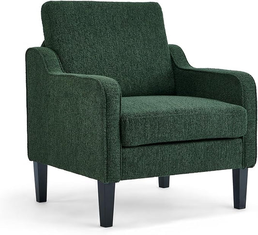 VINGLI Accent Chair for Living Room Chairs Reading Chair for Bedroom Chair Scooped Arm Chair Mid Century Modern Accent Chairs Upholstered Comfy Chair for Apartment, Waiting Room (1, Dark Green)