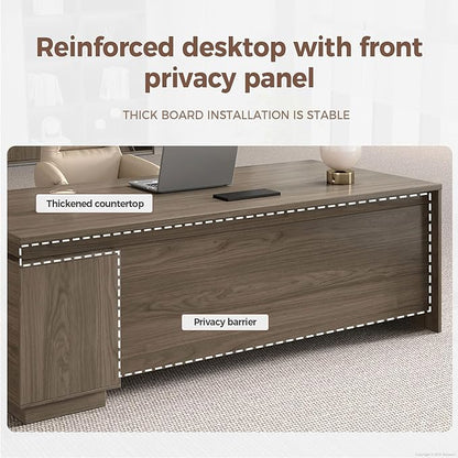 L Shape Executive Office Desk with Reversible Cabinets, Lockable Drawers, Cable Box & Privacy Panel – Modern Wood Grain Desk for Home Office or Business Use(Black Walnut,63" L*32" W*30" H)
