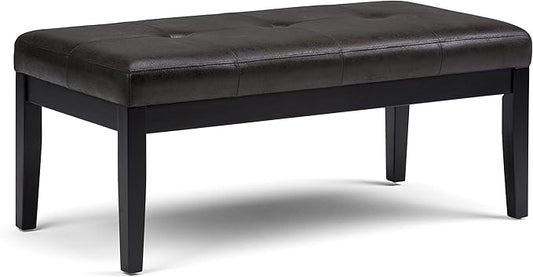 SIMPLIHOME Lacey 41 inch Wide Contemporary Rectangle Tufted Ottoman Bench in Distressed Black Vegan Faux Leather, Assembled, For the Living Room and Bedroom