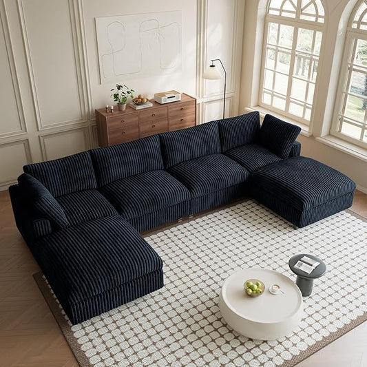 Modular Sectional Sofa, Convertible U Shaped Sofa with Chaise Ottoman, Deep Seat Cloud Sectional Couch, 6 Seat Comfy Modular Couch for Living Room, Office, Apartment, Black