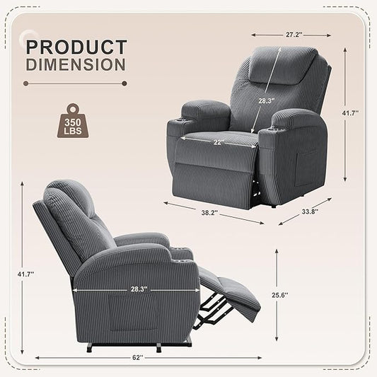 Flamaker Power Lift Recliner Chair Electric Lift Recliner for Elderly Power Lift Recliner Chair with Cup Holders Side Pockets for Living Room (Corduroy, Dark Gray)