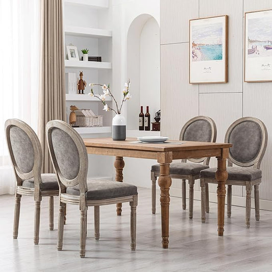 Farmhouse Dining Chairs Set of 6 Faux Leather Kitchen Chairs with Wood Legs French Country Host Side Chairs for Dining Room/Restaurant, PU Grey
