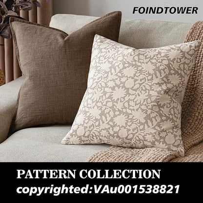 Foindtower Set of 2 Decorative Neutral Floral Throw Pillow Covers Accent Farmhouse Cushion Covers Boho Vintage Pillowcase for Couch Sofa Bedroom Living Room Home Decor,20×20 Inch,Ivory Beige