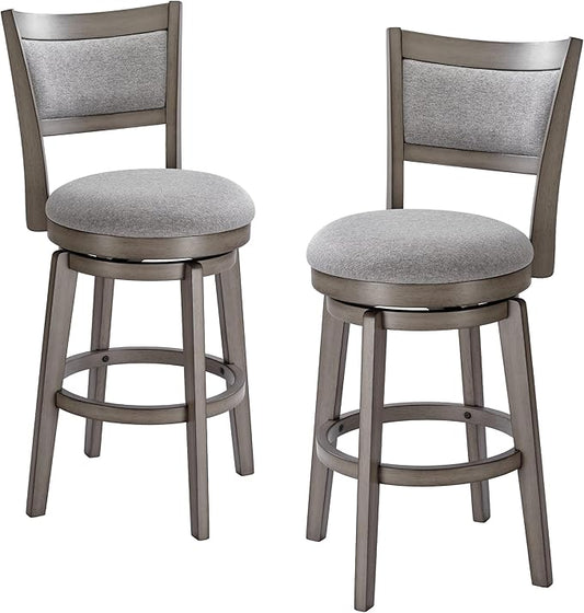 PrimeZone Swivel Bar Stools Set of 2, 26 Inch Counter Height Barstools, High Back Bar Stool with Solid Wood Legs & Wrap-Around Footrest, Counter Stools for Kitchen Island, Pub, Grey
