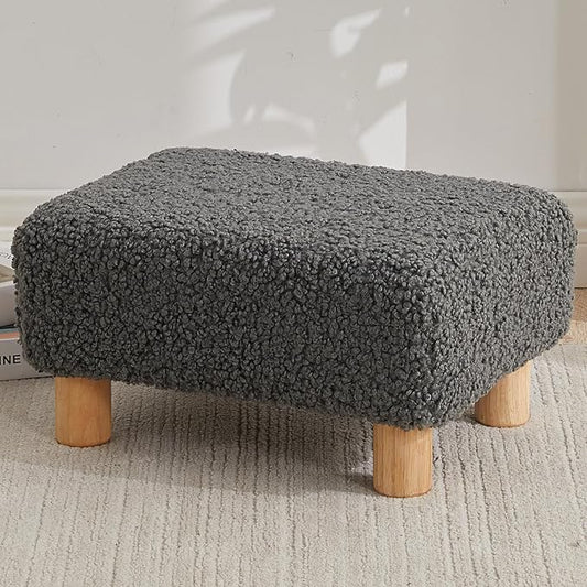 Small Foot Stool Ottoman, Sherpa Footstool Ottoman Foot Rest for Couch, Rectangle Footstools and Ottomans Small for Living Room, Entryway and Bedroom (Gray)