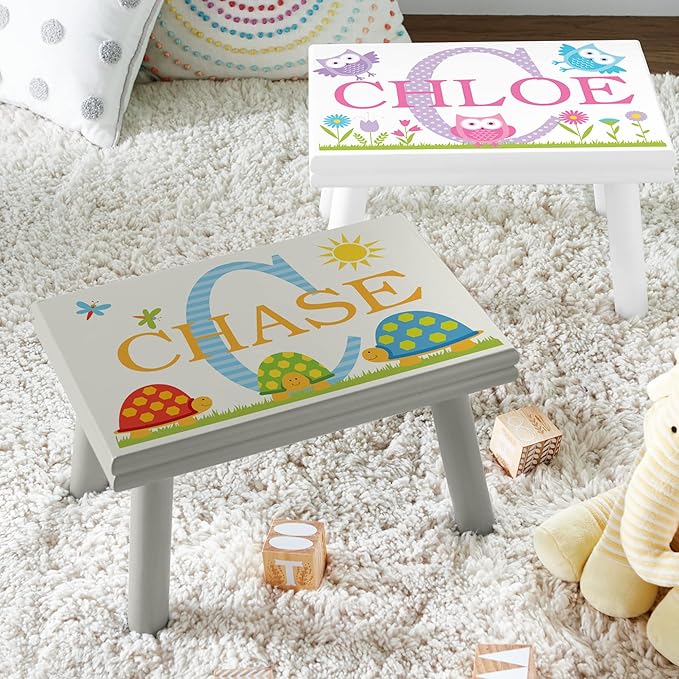 Let’s Make Memories Personalized My Own Name Step Stool - Children’s Step Stool - Sturdy Wood – Non-Toxic Paint, Sealer - Turtle Design - Natural - 14’Wx9.25”Lx8.75”H - Ages 3+