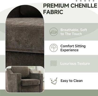 UIXE Swivel Accent Chair, Chenille Upholstered Arm Chair for Living Room, Modern Club Armchair Comfy Single Sofa Bedroom Reading Seat with Lumbar Pillow - Coffee