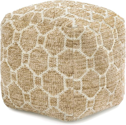 Anji Mountain Artisan Crafted Cotton Blend Pouf Ottoman | Versatile Floor Seating & Footstool for Living Room | Modern Boho Home Décor Accent | Filled Pouffe