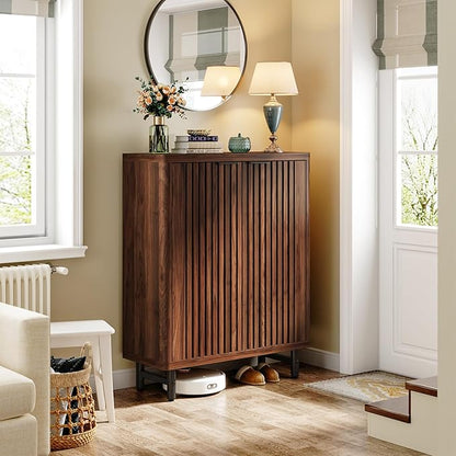 Tribesigns 6-Tier Shoe Cabinet with Shutter Doors, Large Wooden Shoe Organizer Rack with Adjustable Shelves, Modern Farmhouse Hidden Storage Furniture for Entryway, Hallway (Walnut)