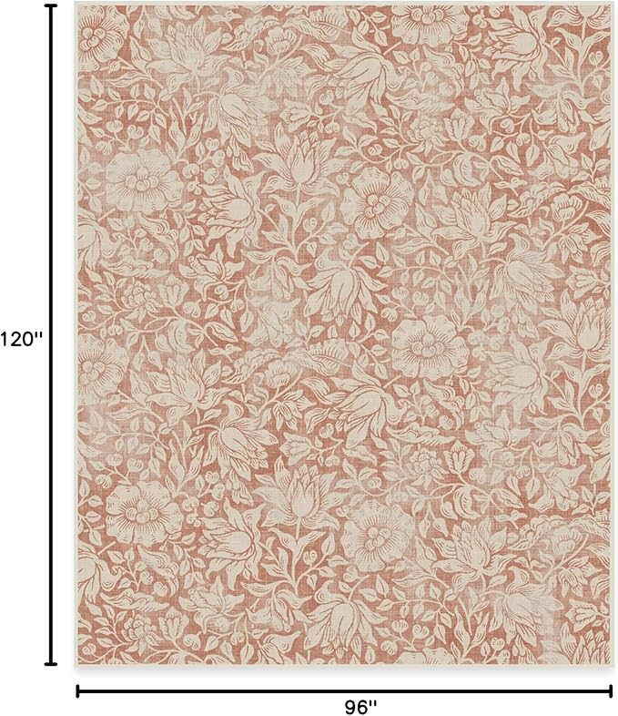 RUGGABLE x Morris & Co Washable Area Rug – Mallow Rust Red 8x10, Stain-Resistant, Non-Slip – Large Machine Washable Rugs for Living Room, Bedroom, Hallway, Entryway & Office–with Cushioned Pad