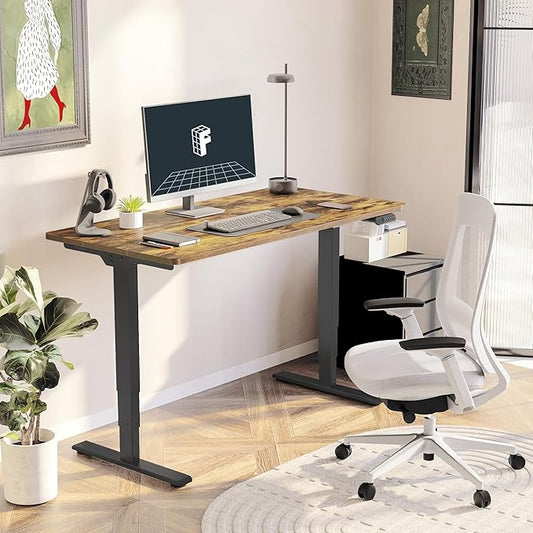 Stand Up Desk 3 Stages Dual Motor Electric Standing Desk 48x30 Inch Whole-Piece Board Height Adjustable Desk Electric Sit Stand Desk(Black Frame + Special Walnut Desktop, 2 Packages)
