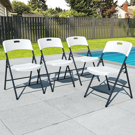 4 Pack White Folding Chairs, 700lbs Capacity Heavy Duty Folding Chair with Reinfoced Steel Frame for Indoor/Outdoor Use, Plastic Foldable Chairs for Party, Patio, Meeting, Wedding and School