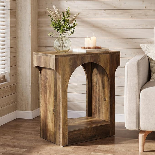 Tribesigns Wood End Side Table with Storage Space for Living Room, Narrow Nightstand for Bedroom, Brown