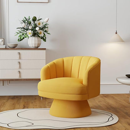 Swivel Accent Chair Set of 2,Upholstered Velvet 360° Swivel Barrel Chair for Living Room Overstuffed Bouncle Reading Chair Round Armchair for Bedroom,Vanity,Office (Mustard)