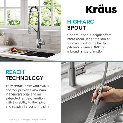 KRAUS Oletto Commercial Style Single Handle Pull Down Kitchen Faucet with QuickDock Top Mount Installation Assembly in Chrome, KPF-2631CH