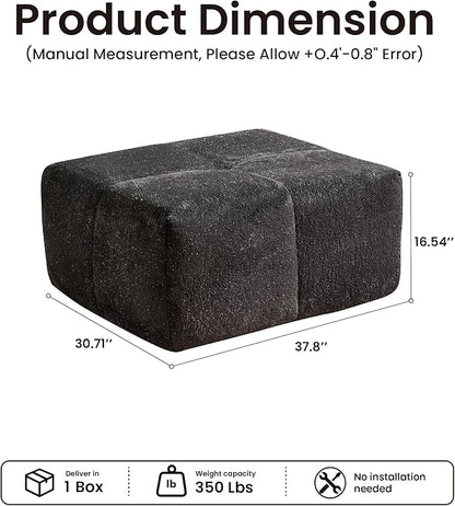 37.8" Glitter Velvet Ottoman for Couch, Memory Foam Cloud Boneless Sectional Couch for Living Room Foot Stools No Assembly Require (Sparkly Velvet, Gray)