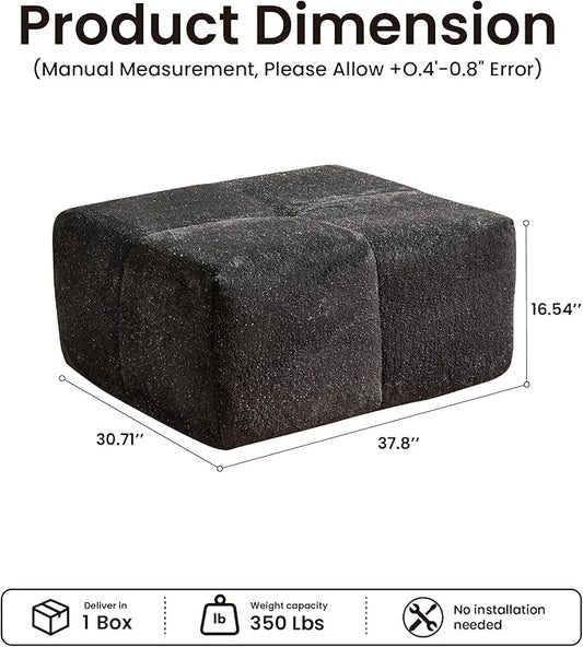 37.8" Glitter Velvet Ottoman for Couch, Memory Foam Cloud Boneless Sectional Couch for Living Room Foot Stools No Assembly Require (Sparkly Velvet, Gray)