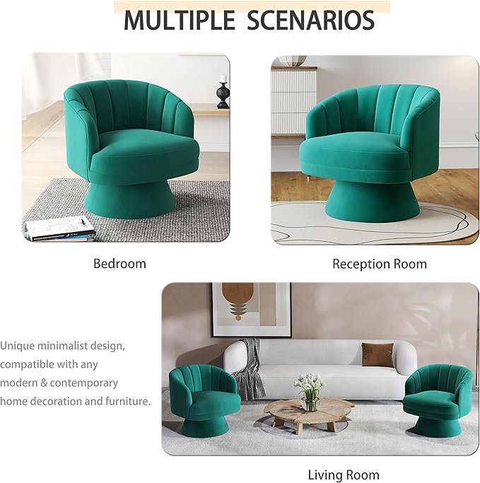 Swivel Accent Chair Set of 2,Upholstered Velvet 360° Swivel Barrel Chair for Living Room Overstuffed Bouncle Reading Chair Round Armchair for Bedroom,Vanity,Office (Dark Green)