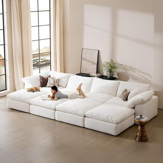 Modular Sectional Sofa, 141.7" U Shaped Modern Sofa Modular Sectional Cloud Couch with Ottoman, Modern Cloud Sectional Couches for Living Room, Deep Seat Sofa with Washable Cover