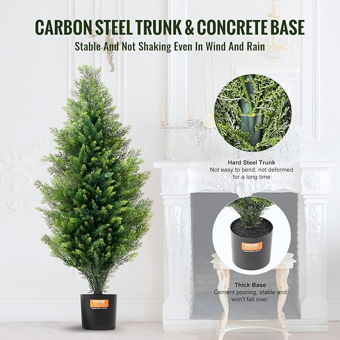 VEVOR Artificial Topiary Cedar Tree, 36 inch Tall (2 Pieces), with Extra Leaves & Pot Faux Evergreen Fake Pine Cypress Trees Plant, UV Rated Artificial Greenery Set for Home Decor Indoor/Outdoor