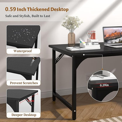 AZN Computer Desk, 55in Computer Desk, Gaming Office Desk w/Carbon Fiber Tabletop, Gaming Office Desk w/Sturdy Metal Frame, Home Office Desks w/Large Legroom for Game Work Study Writing, Black