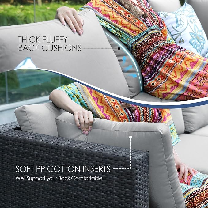 NICESOUL 10 Piece Modern Outdoor Patio Furniture Set with Firepit Natural Gas Propane Convertible, 29.3'' High Back Extra Large Size Wicker Conversation, Deep Wide Comfortable Couch for Outside, Grey
