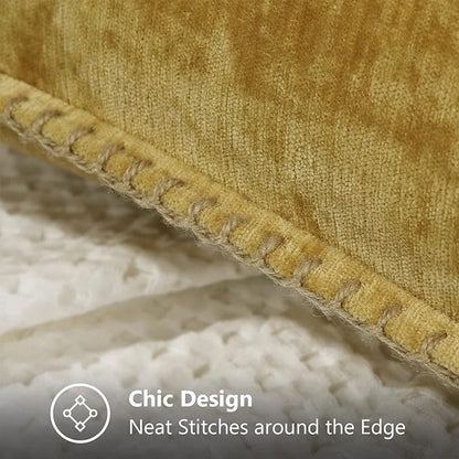 decorUhome Chenille Soft Throw Pillow Covers 12x20 Set of 2, Lumbar Velvet Farmhouse Neutral Decorative Euro Pillow Covers with Stitched Edge for Couch Sofa Bed Home Decor, Mineral Yellow
